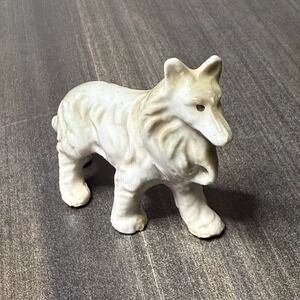 Vintage Ceramic Collie Dog Figurine Collectible Shelf Decor Cream White‎ Japan